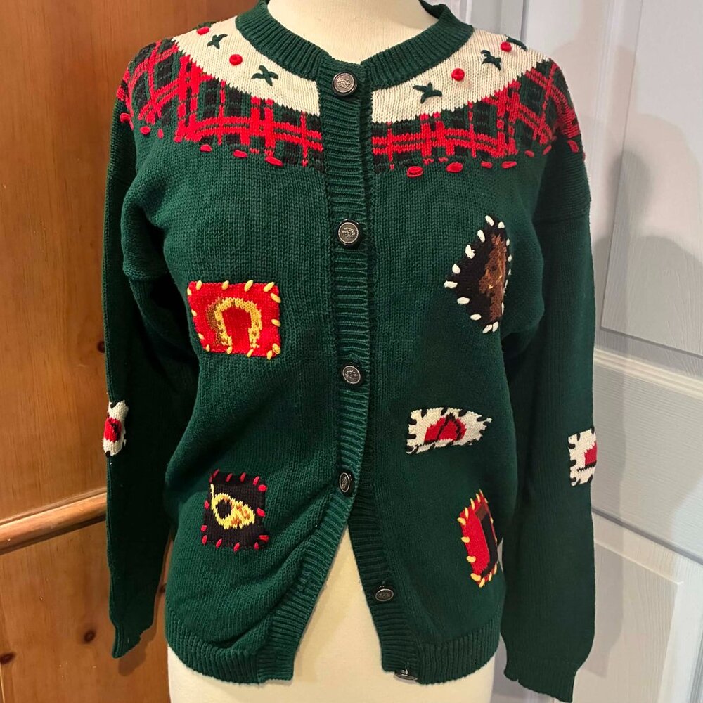 Vintage Eagles Eye Sweater Cardigan Horses Equestrian